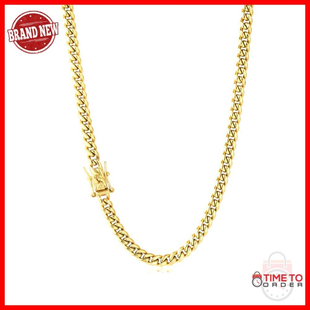 14K Gold Plated Cuban Link Chain Necklace Bracelet Stainless Steel Hip Hop
